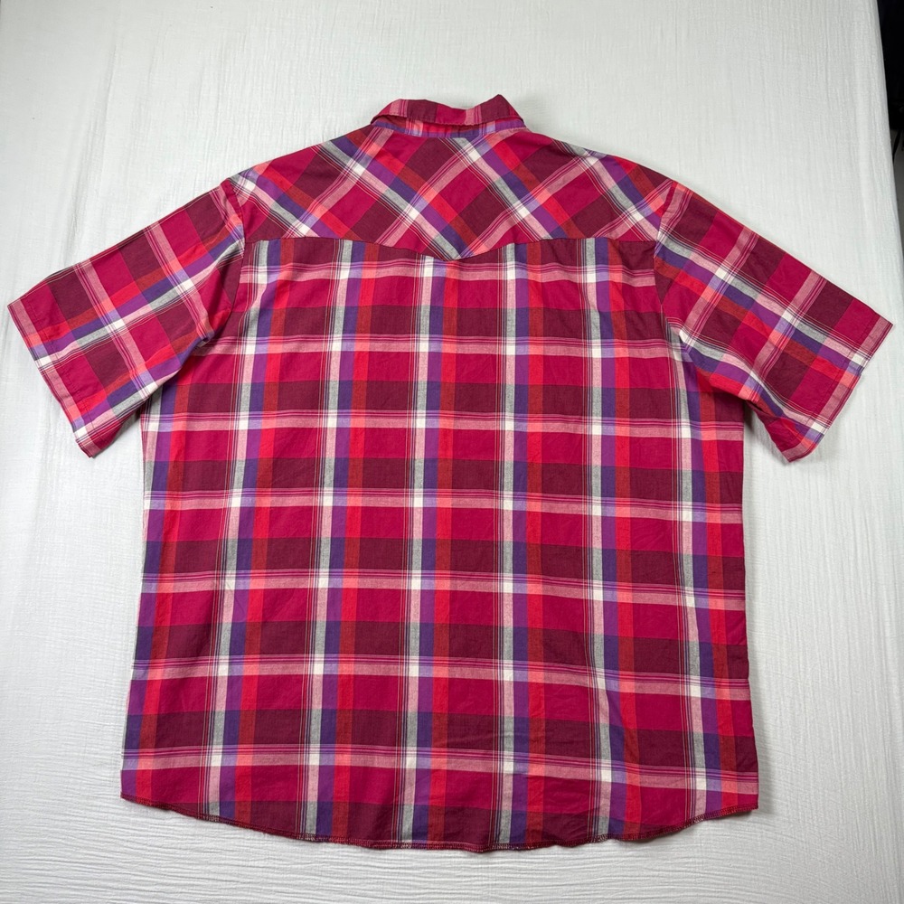 Wrangler Pearl Snap Shirt Mens 3XT Red Purple Plaid Short Sleeve Tall Western - Picture 2 of 5